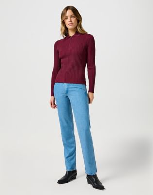 Pleteni pulover Wrangler Wrangler Rib Knit Polo Shirt Bordo | 112356484:XXL
