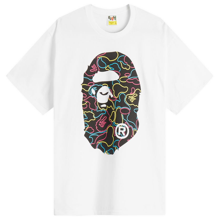 Majica BAPE Neon Camo Big Ape Head Tee Bela | 001TEL301039M-WHT