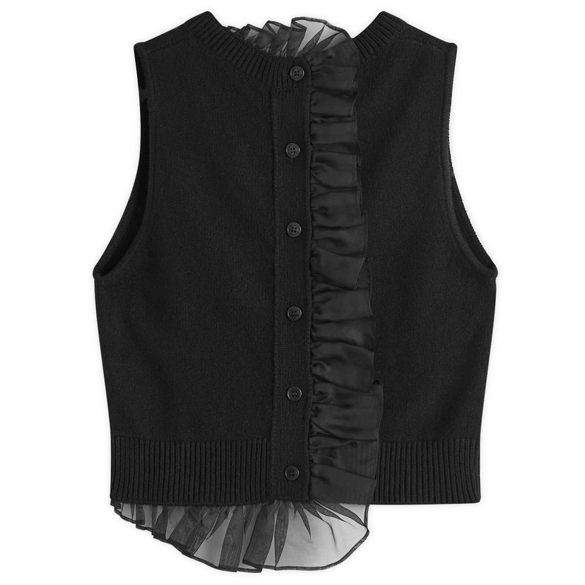 Pleteni pulover Cecilie Bahnsen Black Recycled Cashmere Vest With Ruffle Trim Črna | 2-24KNI53004