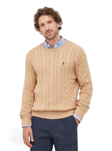 Pleteni pulover Polo by Ralph Lauren Cotton Cable Crew Knit Bež | 710775885014