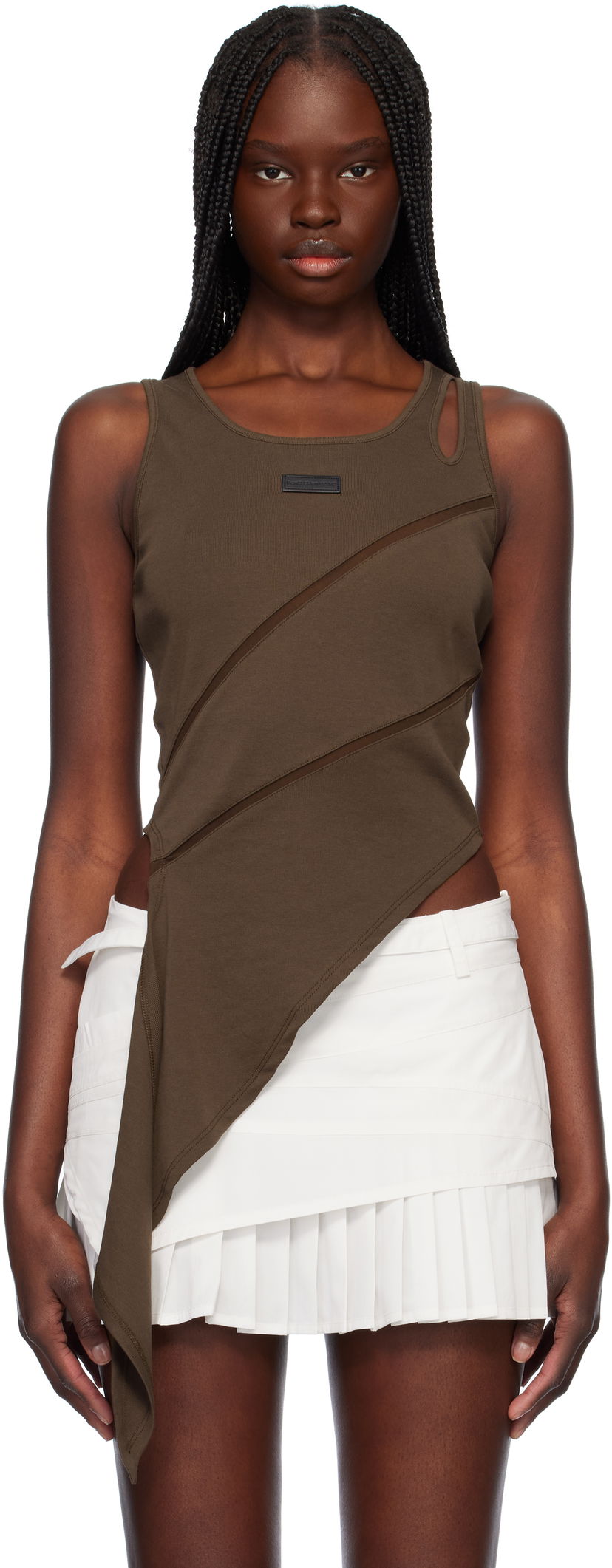 Majica brez rokavov Feng Chen Wang Feng Chen Wang Patchwork Asymmetric Tank Top Rjava | FWS19VS01B