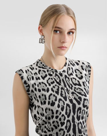 Majica brez rokavov Dolce & Gabbana Silk Tank Top With Leopard Print Siva | FXT04TJAHLAHI13N, 3