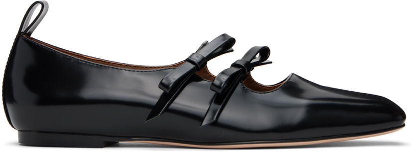 Obleke SHUSHU/TONG SHUSHU/TONG Double Bow Mary Jane Ballerina Flats Črna | MWDDAC04 LEA001