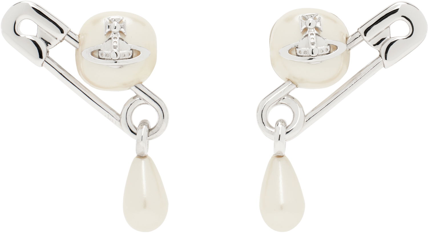 Uhani Vivienne Westwood Vivienne Westwood Claude Pearl Drop Safety Pin Earrings Bela | 62010363-02P103-, 0
