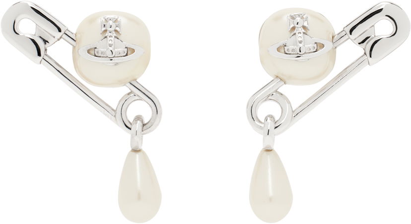 Uhani Vivienne Westwood Vivienne Westwood Claude Pearl Drop Safety Pin Earrings Bela | 62010363-02P103-