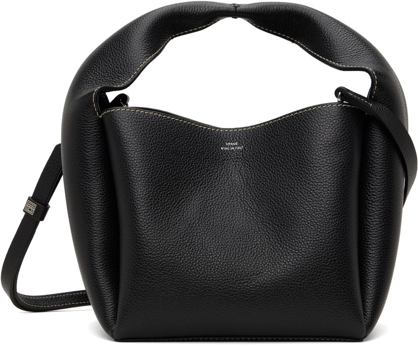 Torba za čez ramo TOTEME TOTEME Grained-Leather Bucket Bag Črna | 233-9111-613