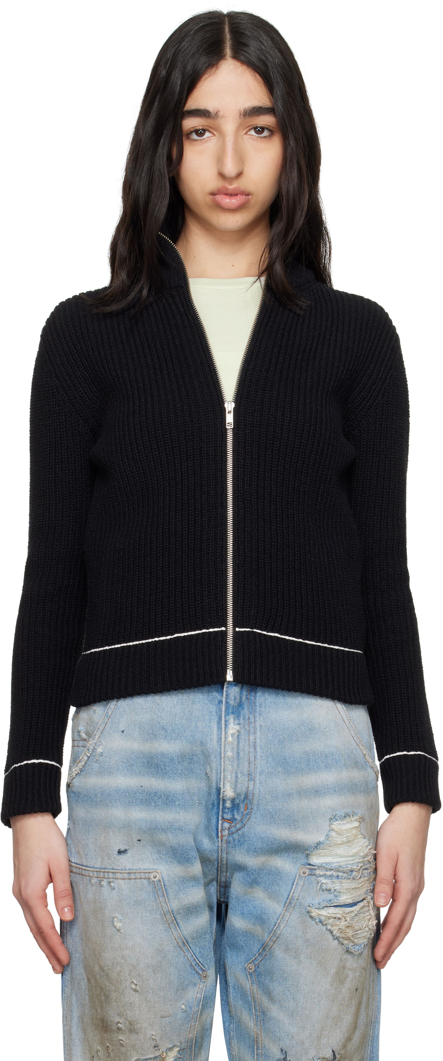 Pleteni pulover Maison Margiela MM6 Maison Margiela Slitted Camionneur Track Jacket Črna | S62AN0142 M13124, 0