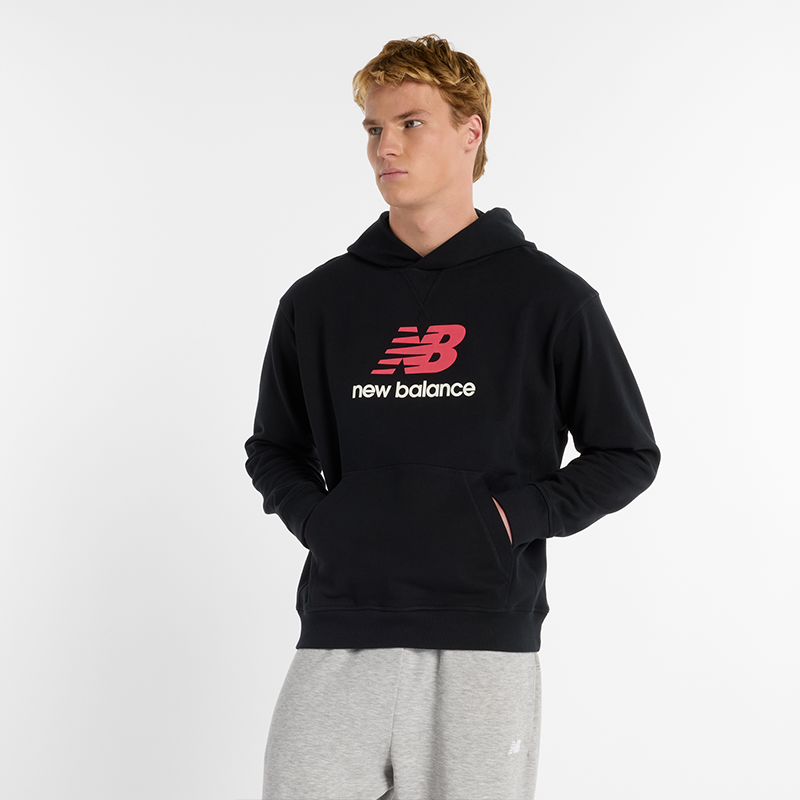 Pulover New Balance Essentials Stacked Logo Hoodie Črna | NBMT51512BK