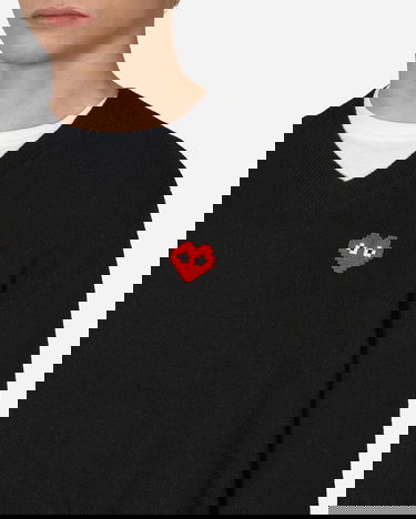 Pleteni pulover Comme des Garçons Invader Heart V-Neck Sweater Črna | P1N082 2, 5