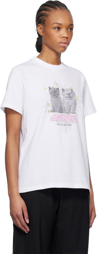 Majica GANNI Kittens Relaxed T-Shirt With Print Bela | T4060-151, 2