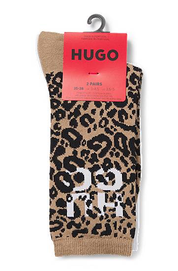 Nogavice BOSS Two-Pack of Socks with Leopard Print Rjava | 50543172, 1
