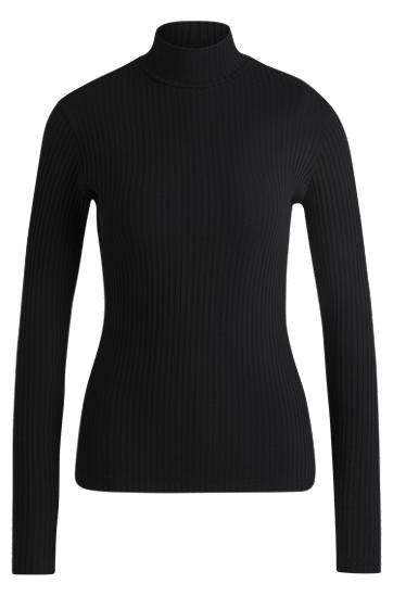 Pleteni pulover BOSS Slim-Fit Ribbed Mock Neck Top Črna | 50521325
