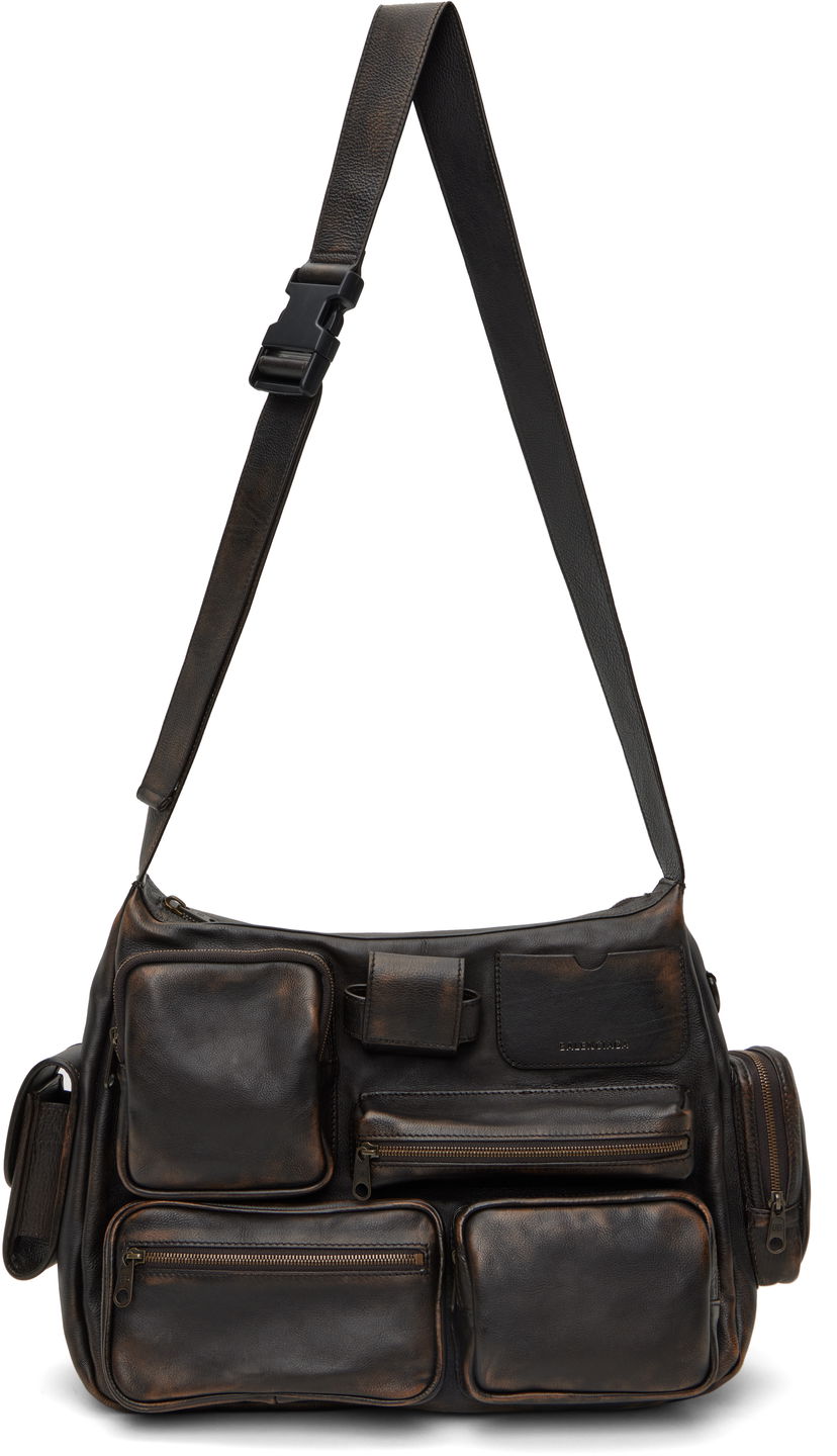 Torba za čez ramo Balenciaga Balenciaga Superbusy Multi-Pocket Leather Messenger Bag Rjava | 7852972ABFZ