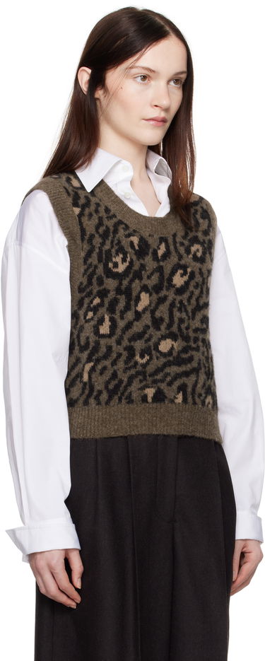 Pleteni pulover A.P.C. Léana Knitted Leopard Print Vest Zelena | WPAAO-F22325, 1