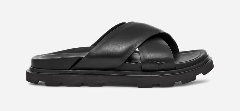 Superge in čevlji UGG ® Capitola Cross Slide for Men in Black, Size 6, Leather Črna | 1153076-BLK, 0