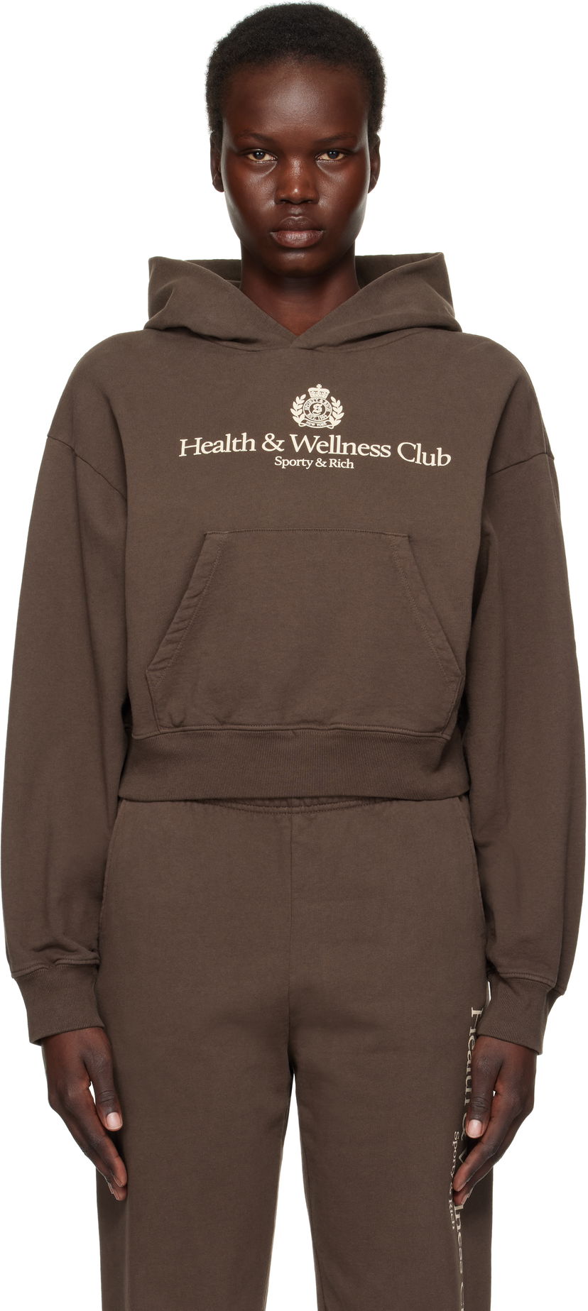 Pulover Sporty & Rich H&W Crest Cropped Hoodie Rjava | ST074512241BR03