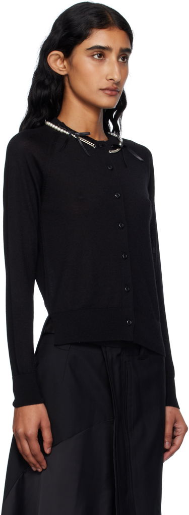 Pleteni pulover Simone Rocha Simone Rocha Pearl & Chain Bow Cardigan Črna | KMK13B 0647, 1