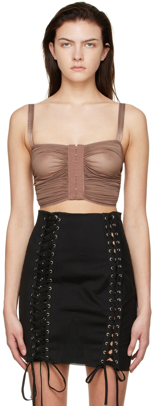 Majica brez rokavov Dolce & Gabbana Brown Viscose Tank Top Rjava | F751ST HU7J4, 0