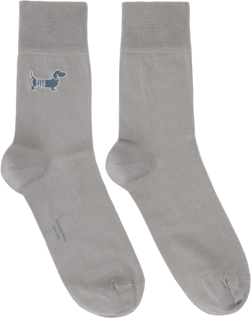 Nogavice Thom Browne Cotton Crew Socks With Dog Embroidery Siva | FAS220A-Y3012