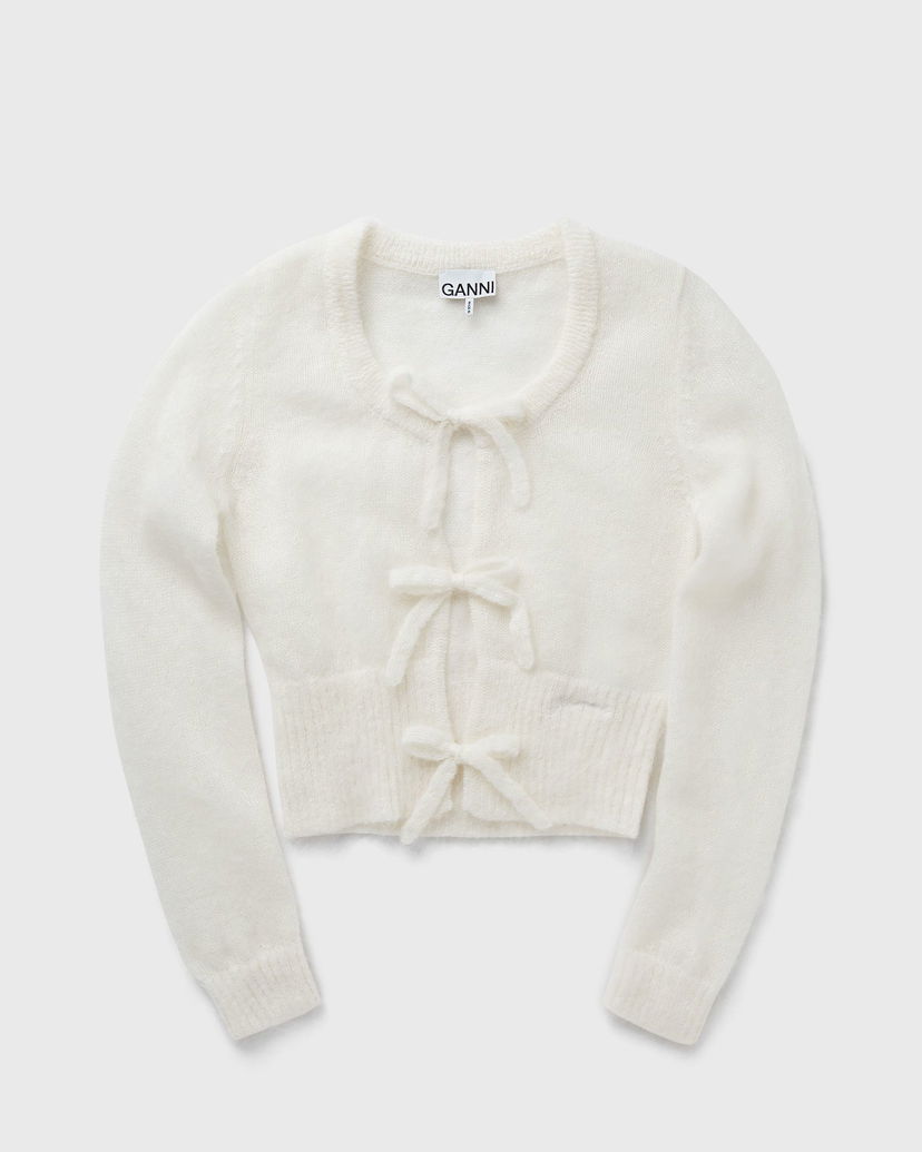Pleteni pulover GANNI Tie String Light Mohair Cardigan Bela | K2343-135