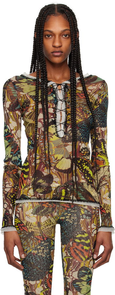 Bodi Jean Paul Gaultier Butterfly Print Lace-Up Long Sleeve Top Večbarvna | 24/25-F-TO133-T545-1090, 0