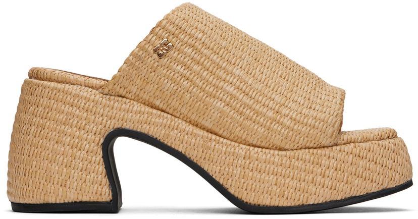 Superge in čevlji GANNI GANNI Butterfly Platform Raffia Heeled Sandals Bež | S2631