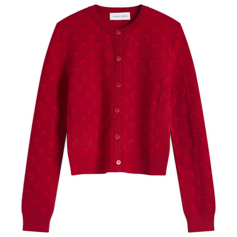 Pleteni pulover Marine Serre Marine Serre Moon Jacquard Knit Fitted Cardigan, Size Large Rdeča | WTK011A-RD10