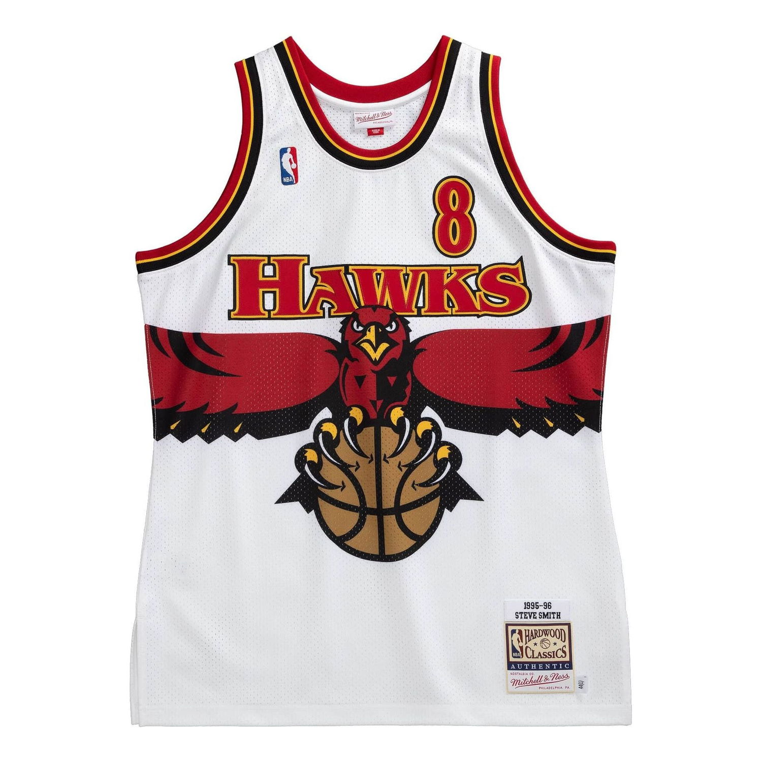 Dres Mitchell & Ness NBA Atlanta Hawks 1995-96 Steve Smith 8 Jersey Bela | AJY4SB19087-AHAWHIT95SSM, 0