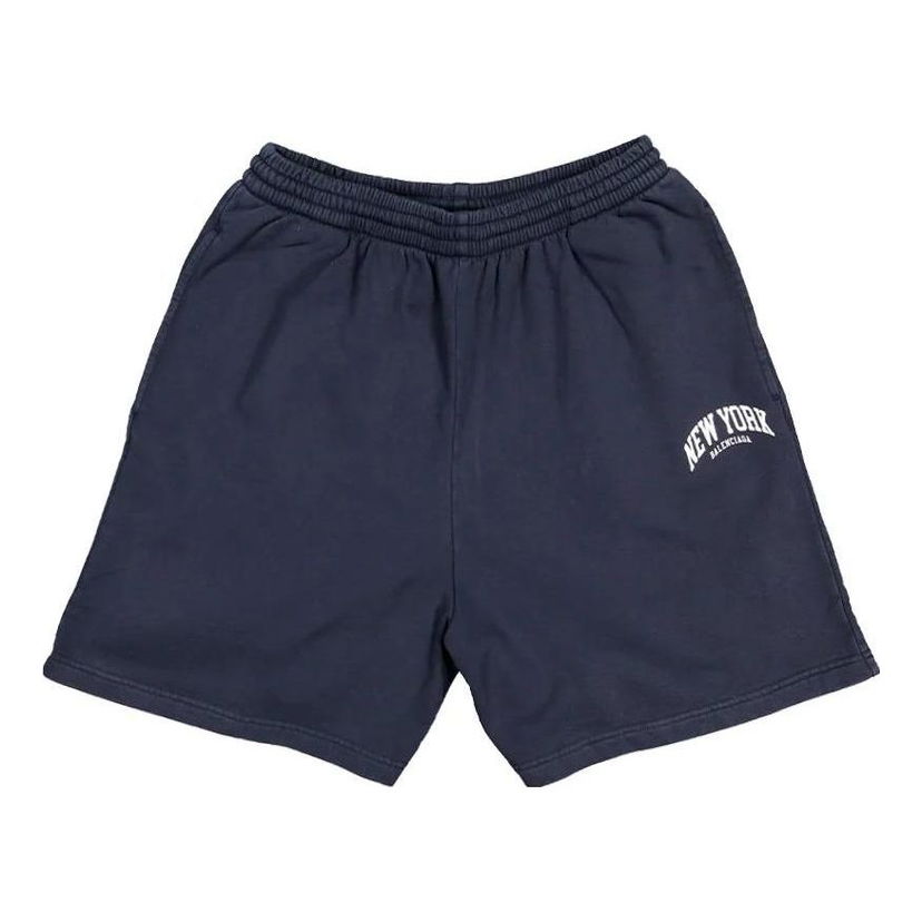 Kratke hlače Balenciaga Balenciaga Cities New York Cotton Sweat Shorts Modra | 676137TLVM30396