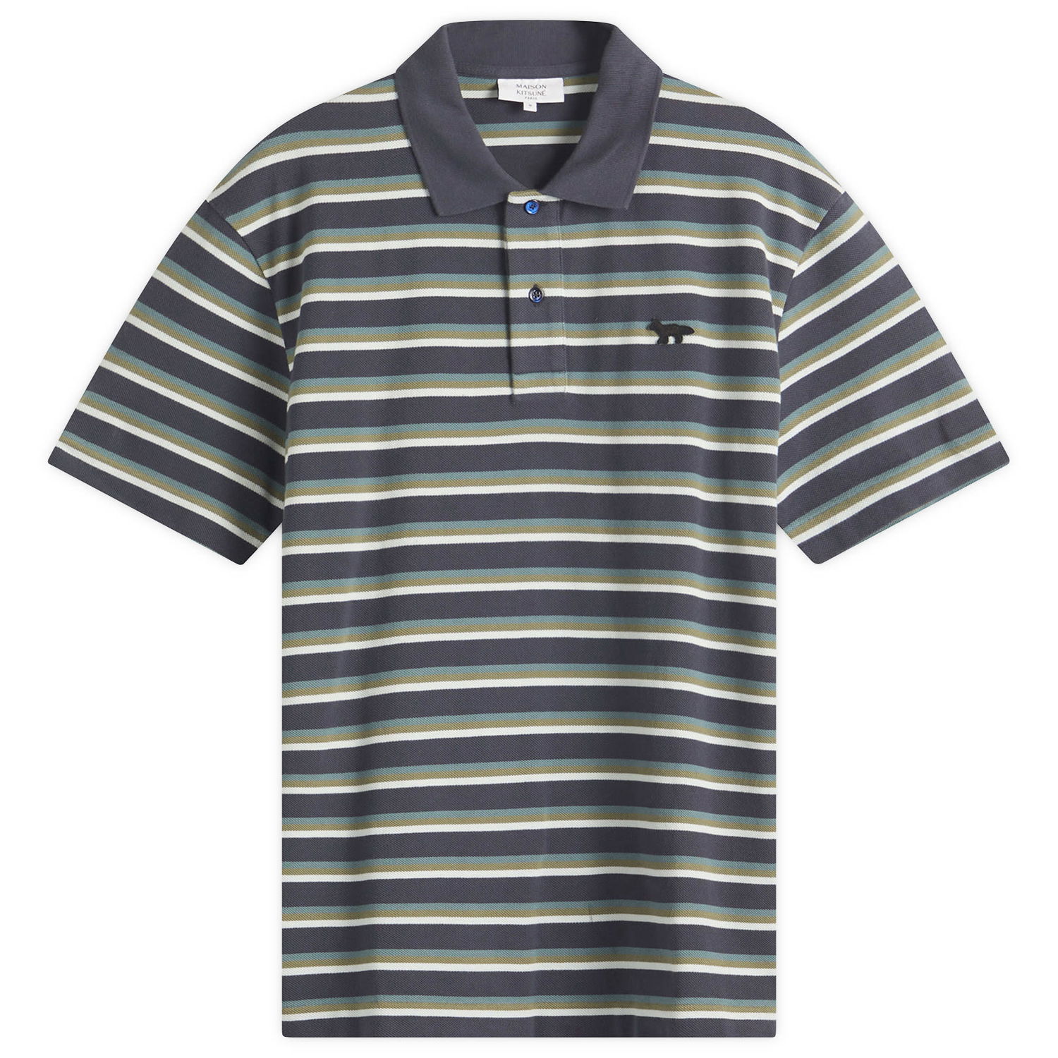 Polo majica MAISON KITSUNÉ Maison Kitsuné Profile Fox Patch Stripe Polo, Size Large Siva | OM00209KJ7010-P476, 0