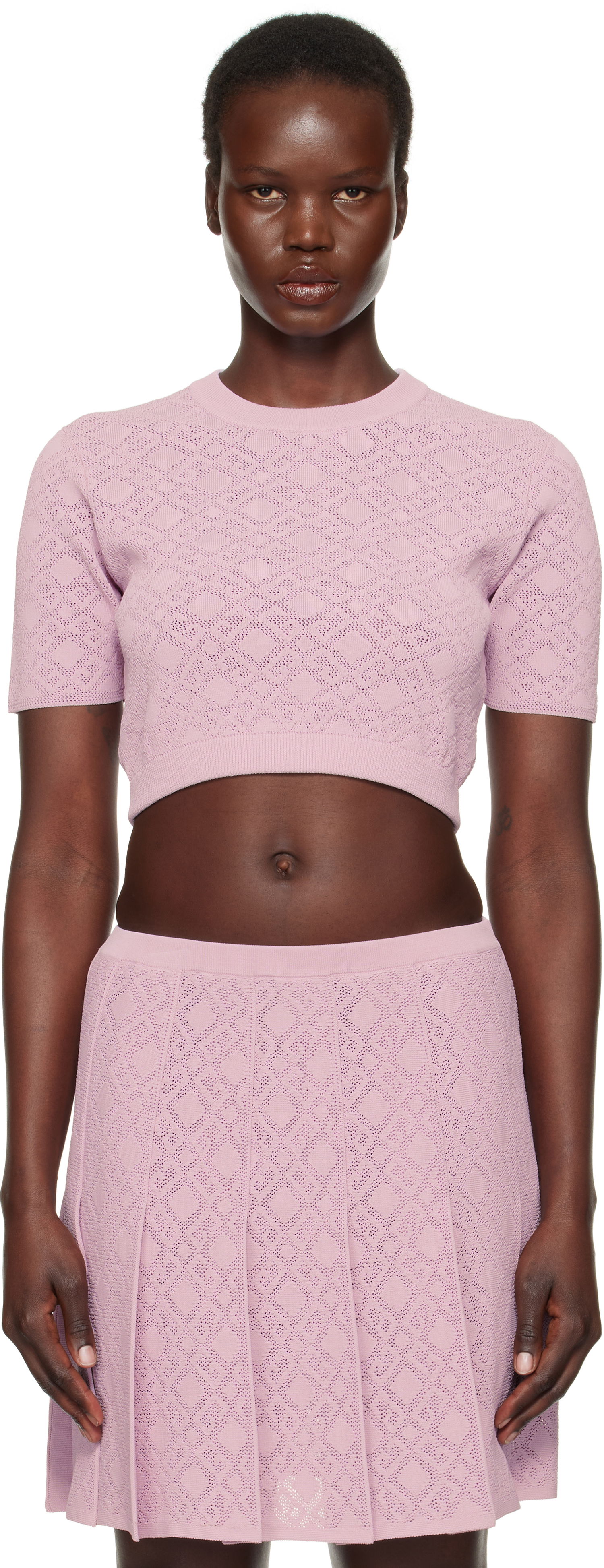 Pleteni pulover Givenchy Cropped Jacquard Sweater Roza | BW90TT4ZPN533, 0