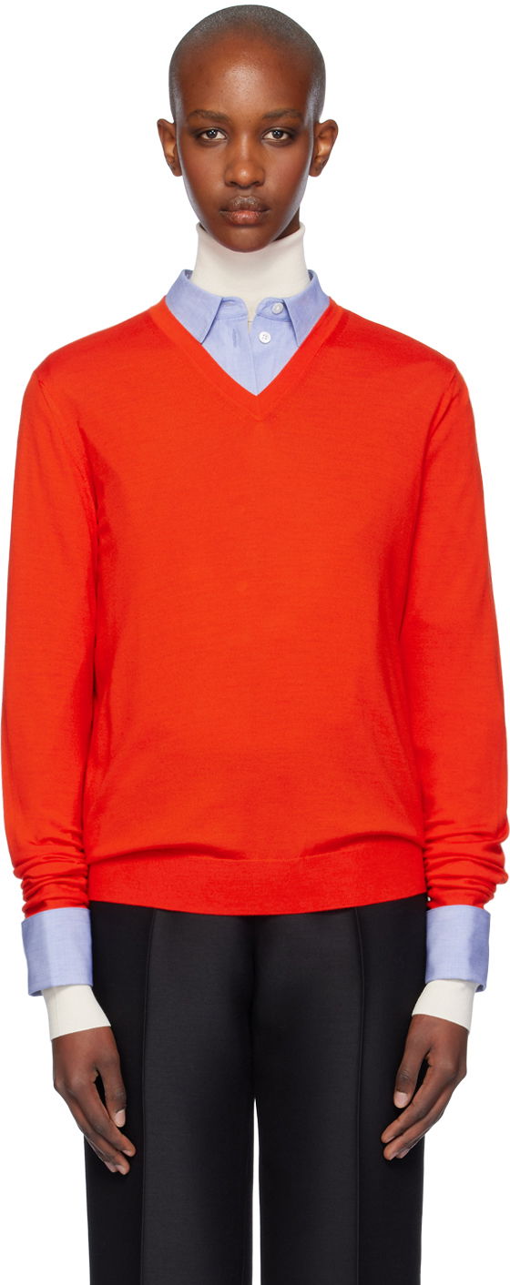 Pleteni pulover The Row The Row Haius V-Neck Sweater Rdeča | 8253-Y590