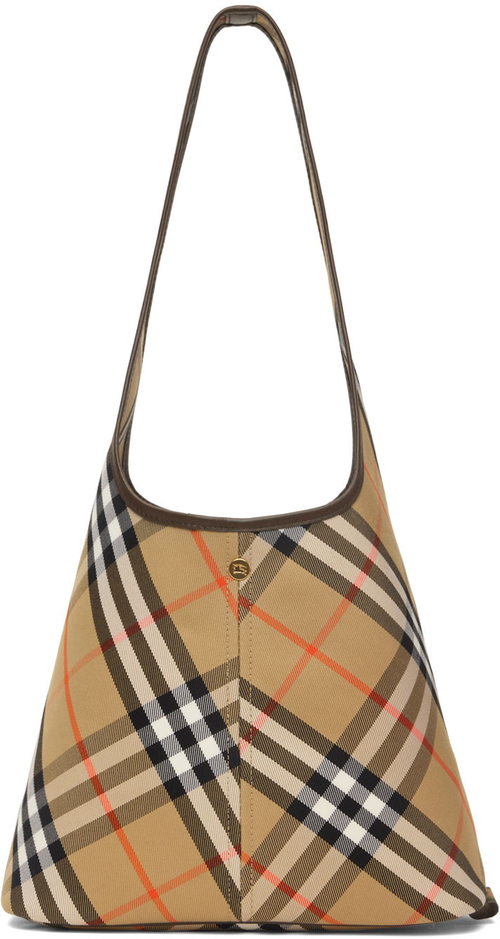 Torba za čez ramo Burberry Beige Small Check Shoulder Bag Rjava | 8094678