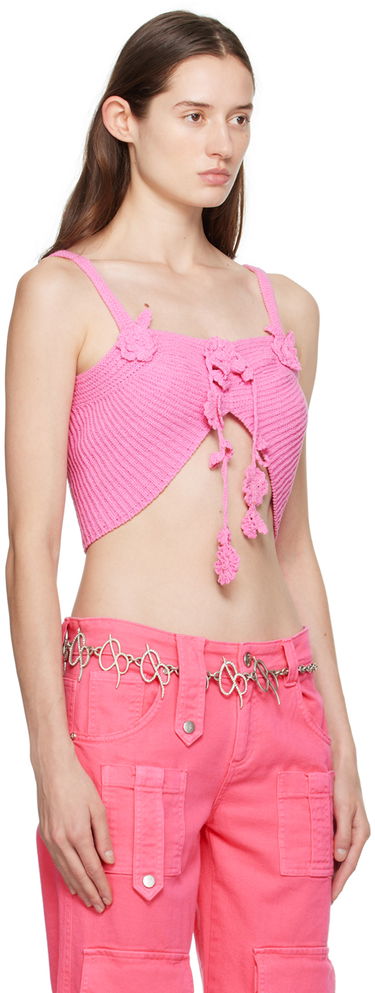 Majica brez rokavov Blumarine Flower Lace-Up Camisole Bež | P422M417A, 4