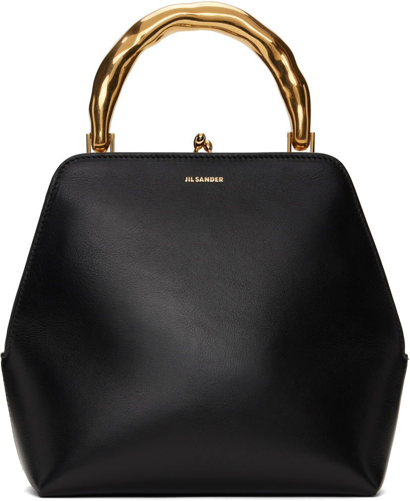 Torbica Jil Sander Square Leather Bag With Gold Handle Črna | J08WD0126_P7190