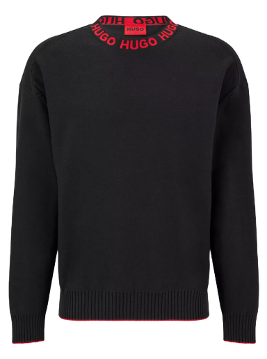 Pleteni pulover BOSS Cotton Sweater Črna | 50474813