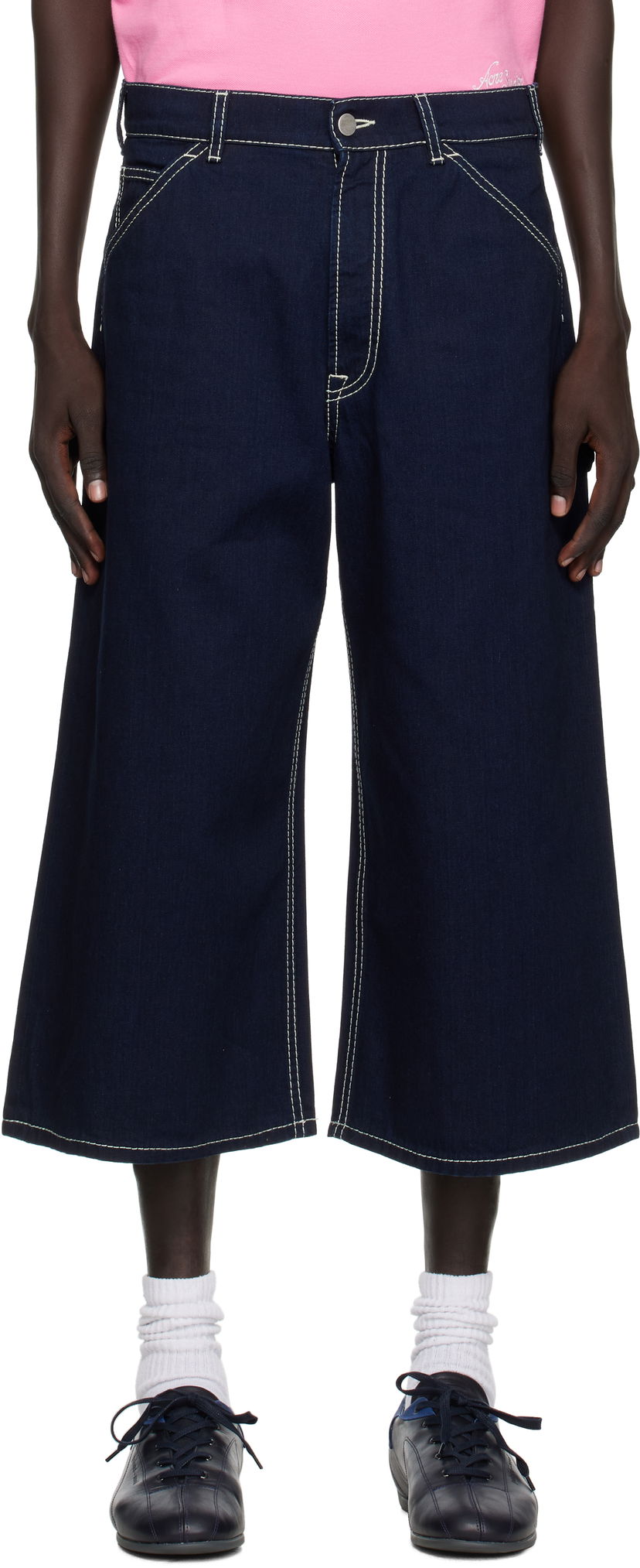 Kratke hlače Acne Studios Acne Studios Embroidered Denim Shorts Mornarica | CE0072-