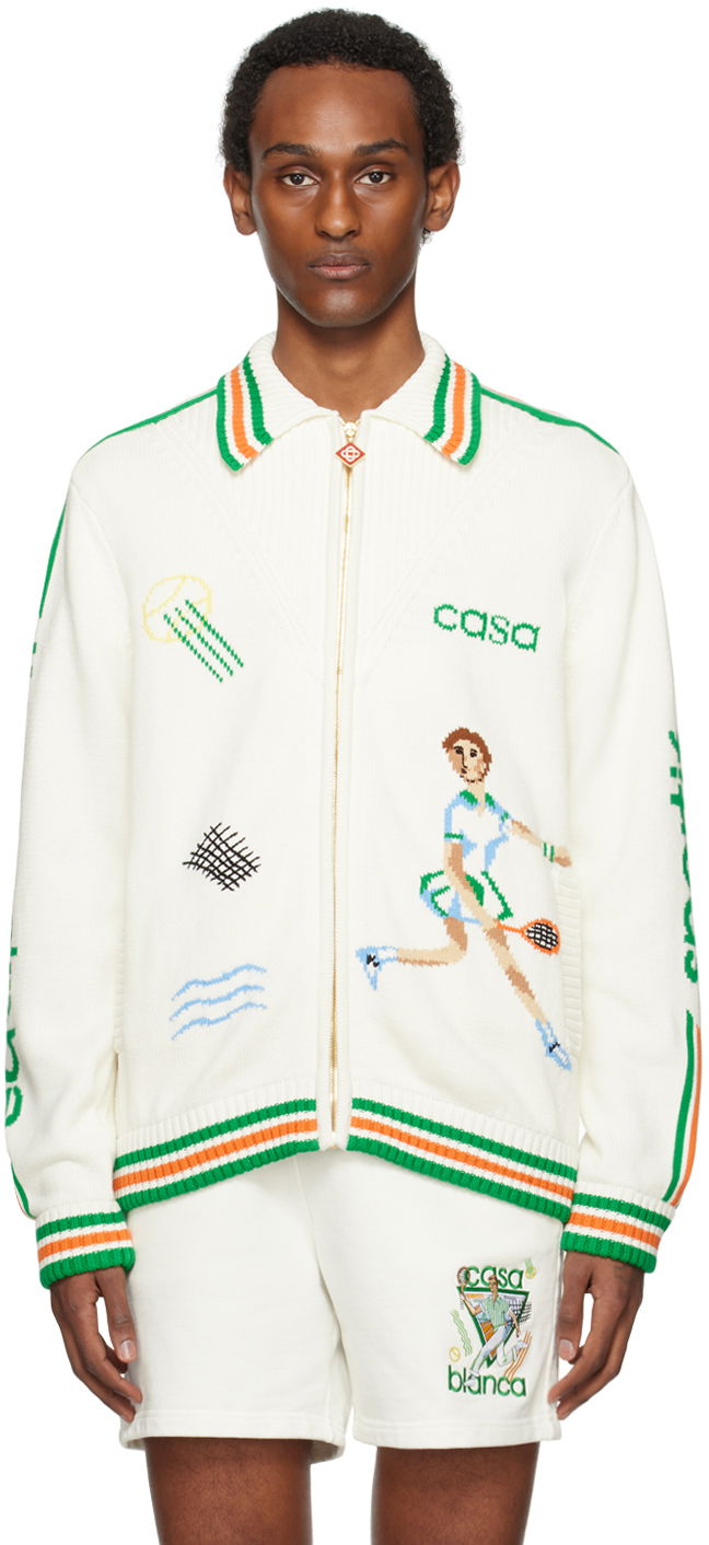 Pleteni pulover Casablanca 'Le Jeu' Zip-Up Sweater Bela | MPS24-KW-588-01