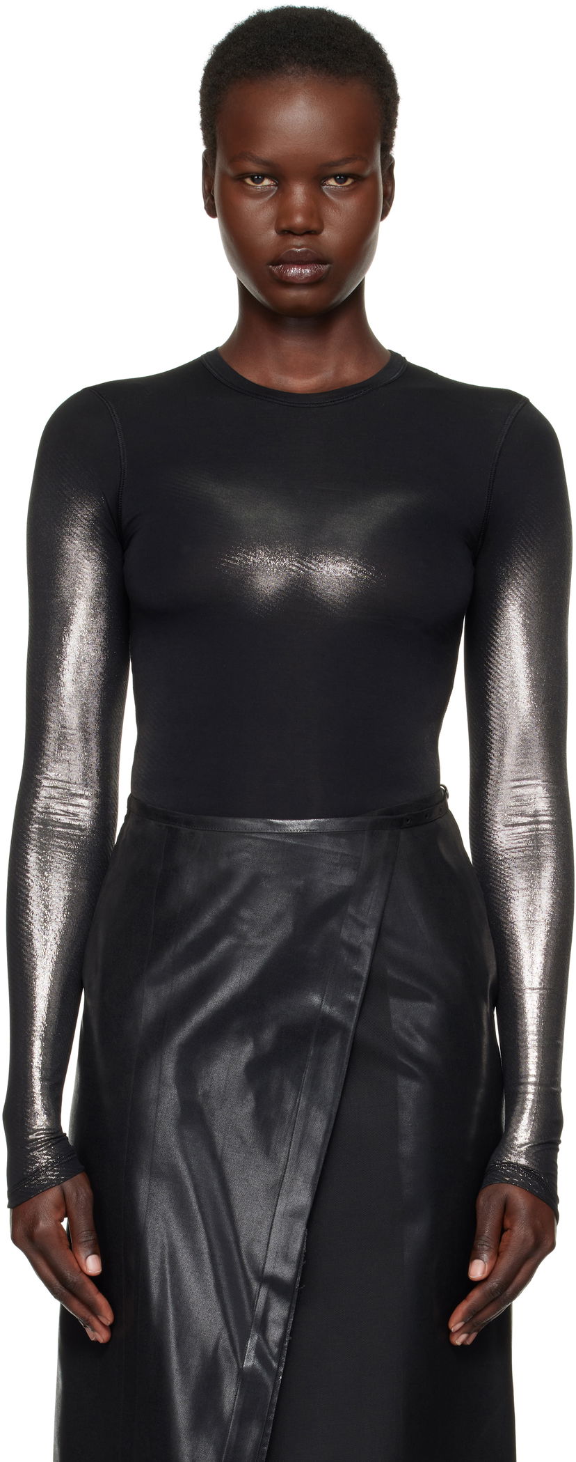 Bodi Diesel Long Sleeve Metallic T-Shirt Črna | A15251 0WFBW