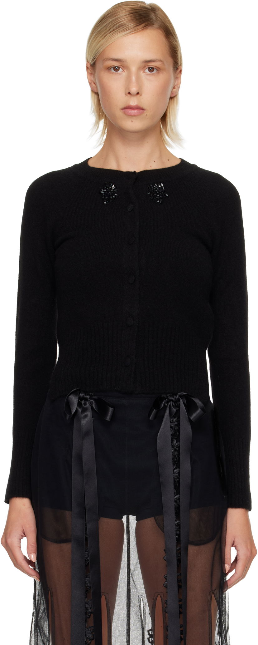 Pleteni pulover Simone Rocha Simone Rocha Embellished Cashmere Cardigan Črna | COMK3B 0667