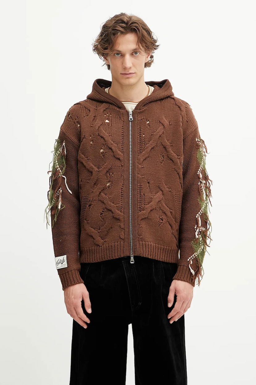 Pleteni pulover Andersson Bell Andersson Bell Argyle Fisherman Hooded Zip-Up Cardigan Rjava | atb1347u