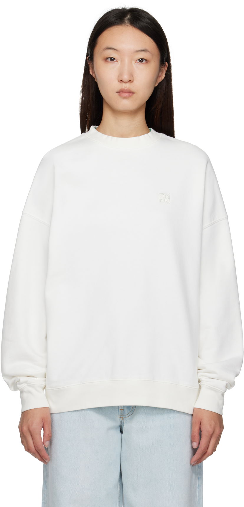 Pulover Anine Bing ANINE BING Miles Framed Monogram Sweatshirt Bela | A-08-11205-OFW1