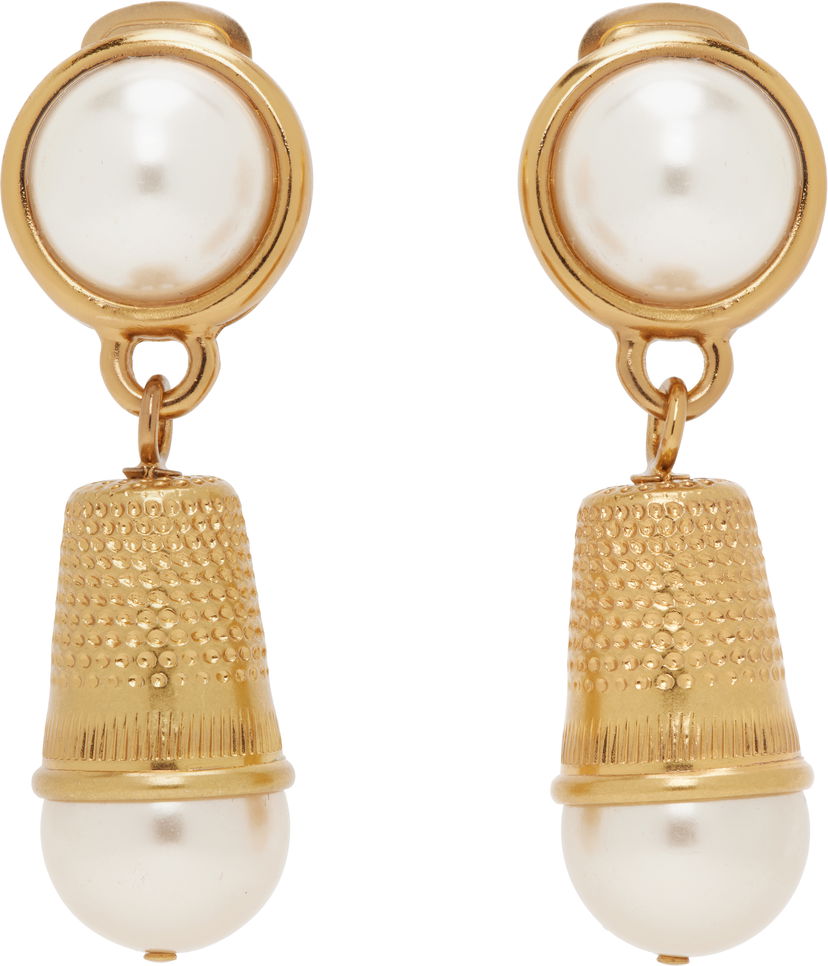 Uhani Moschino Moschino Pearl Thimble Clip-On Earrings Kovinski | 25121911084031006