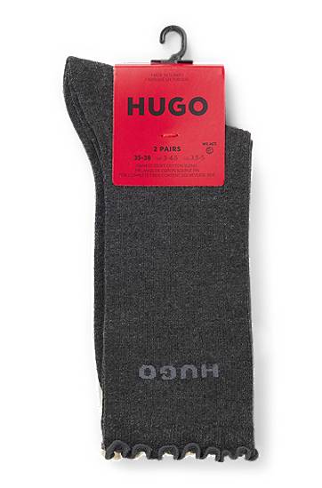 Nogavice BOSS Two-pack of regular-length ribbed socks with lettuce cuff Večbarvna | 50543178, 1