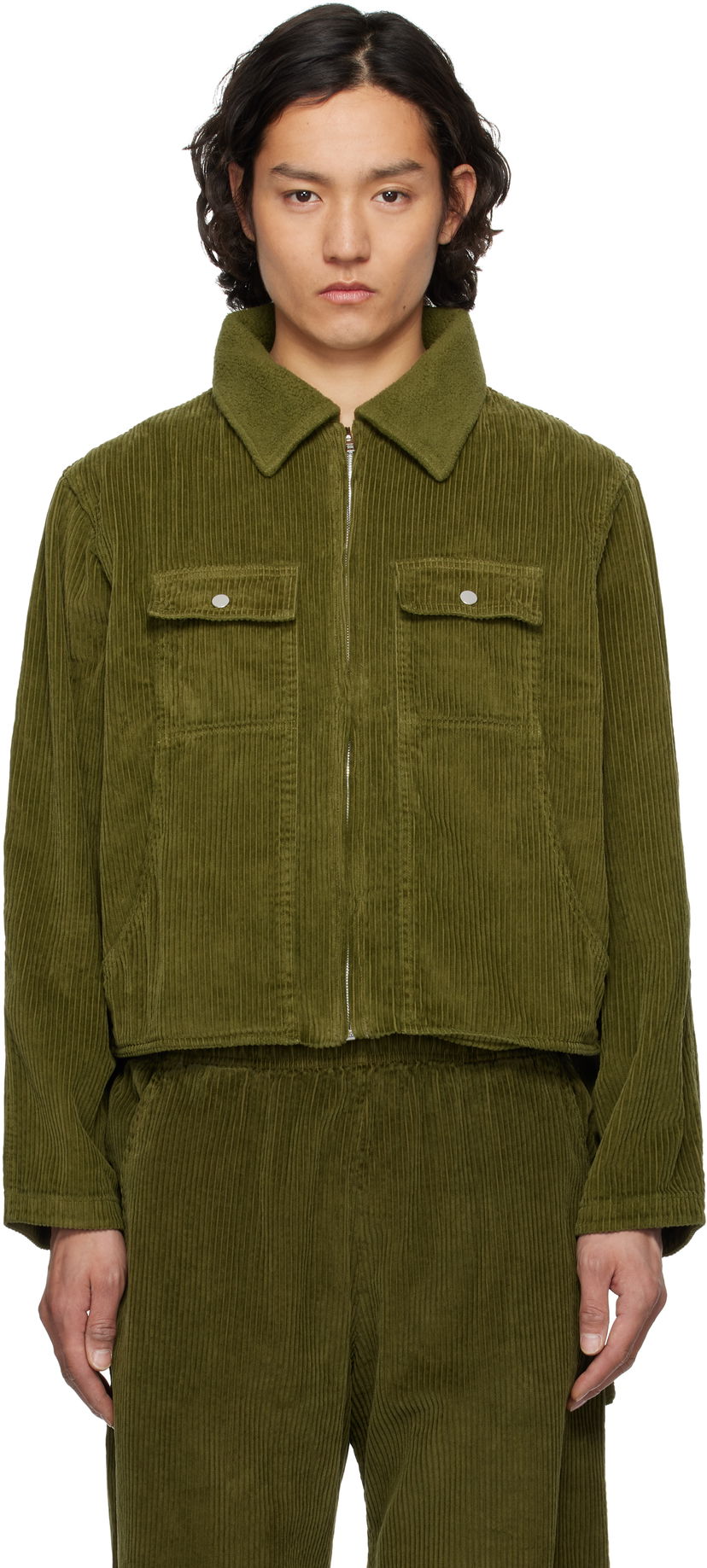 Jakna LES TIEN Les Tien Corduroy Cropped Utility Jacket Zelena | WC-1097-SW