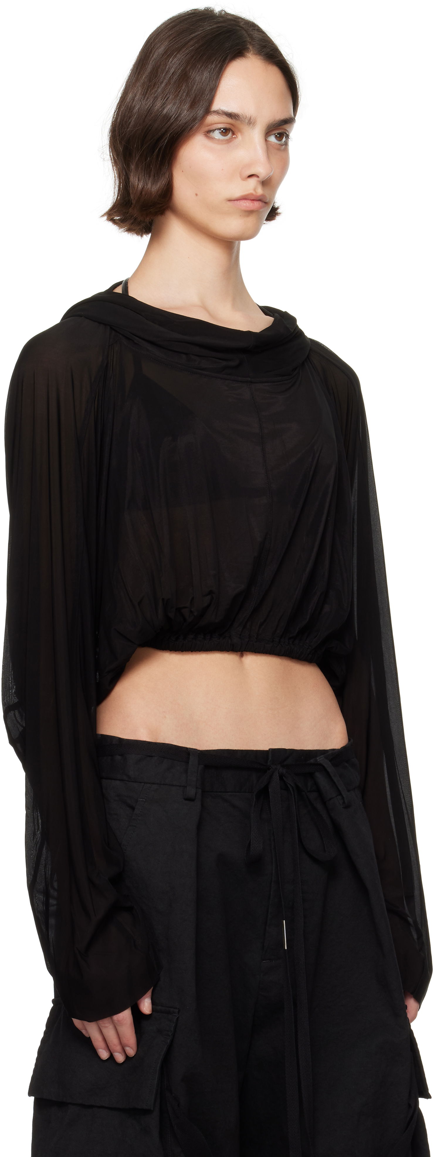 Pleteni pulover Rick Owens Rick Owens Cropped Hooded Tunic Top Črna | RO01E7278 BZ, 1