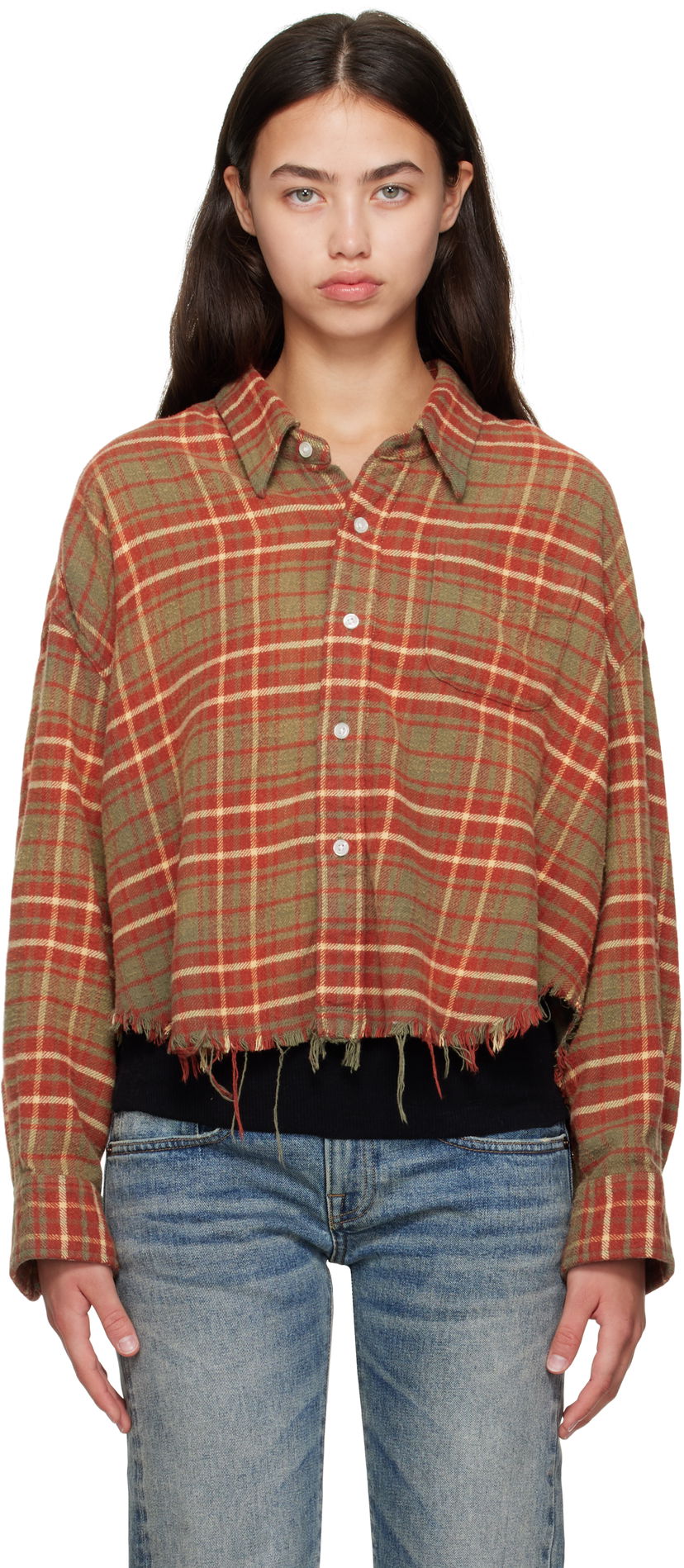 Srajce R13 R13 Drop Neck Cropped Plaid Shirt Večbarvna | R13WR150-R563B