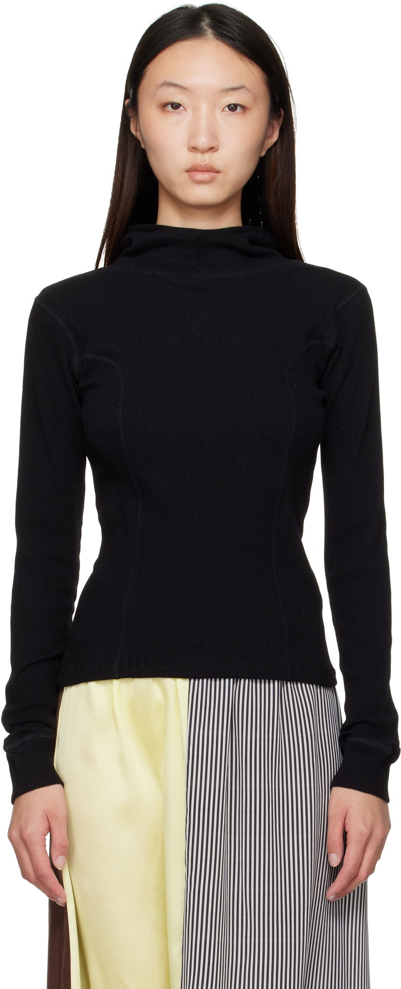 Pulover Baserange Baserange Hanifa Ribbed Hoodie Črna | TTHH-RCR-AU25