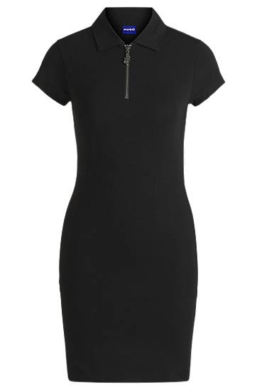 Obleke BOSS Stretch Cotton Bodycon Dress with Zip Placket Črna | 50537417
