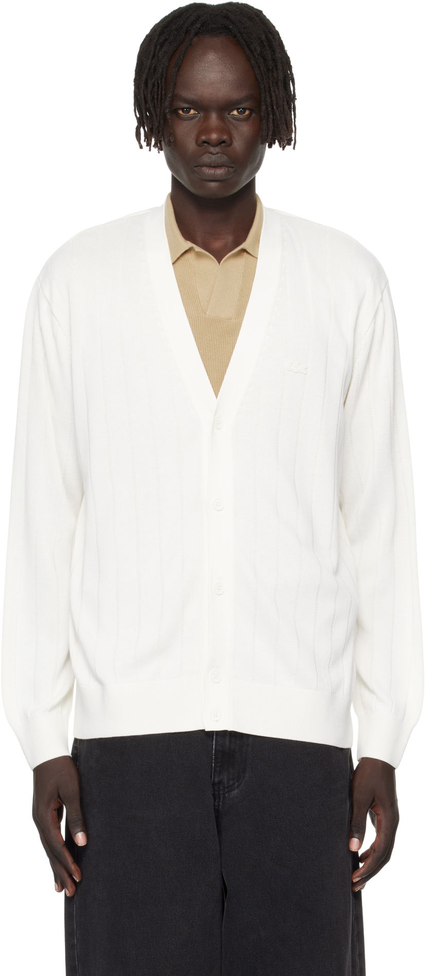 Pleteni pulover Lacoste Fluid Rib Knit Cardigan Bela | AH5338_70V
